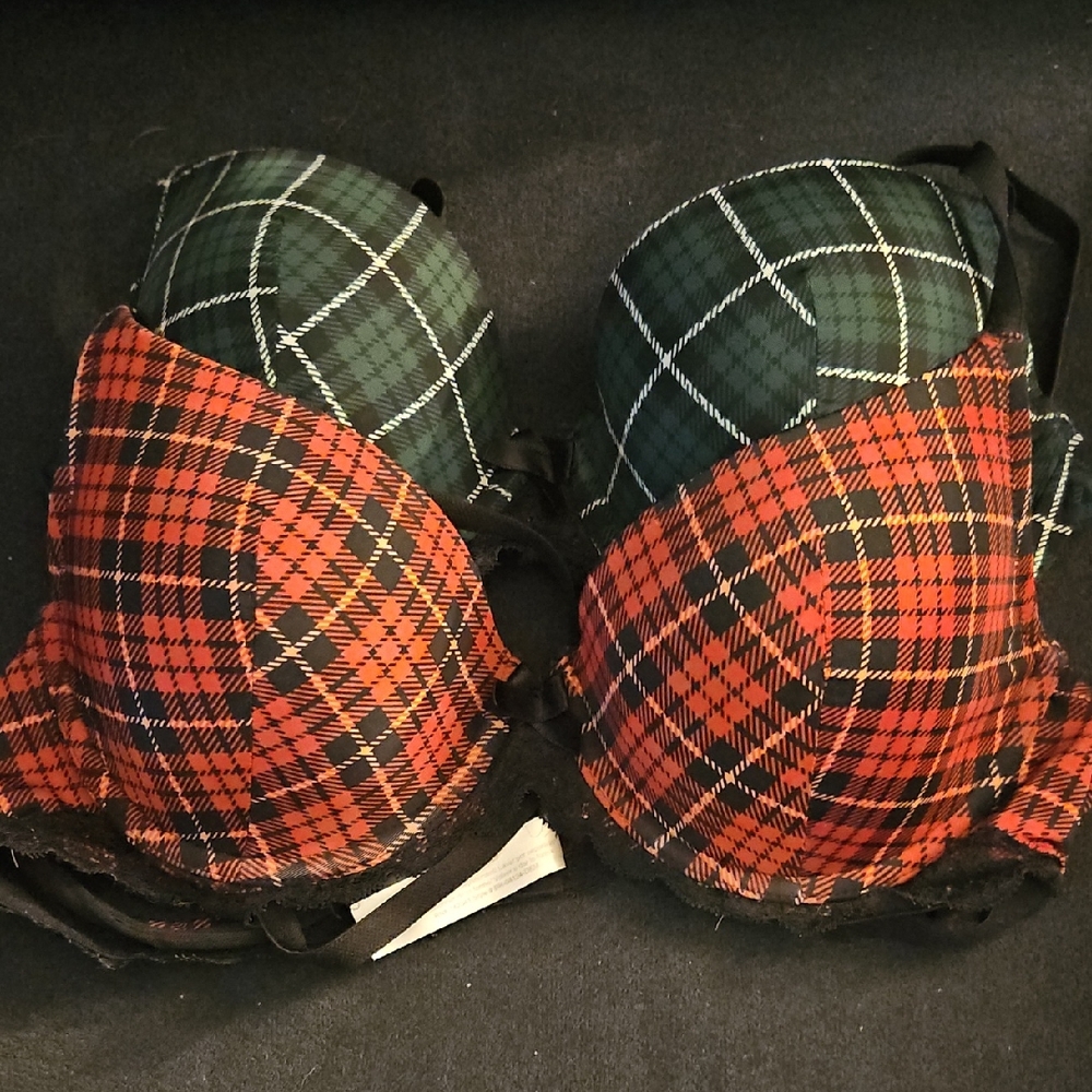 Adore Me Red and Green Plaid Lingerie Set